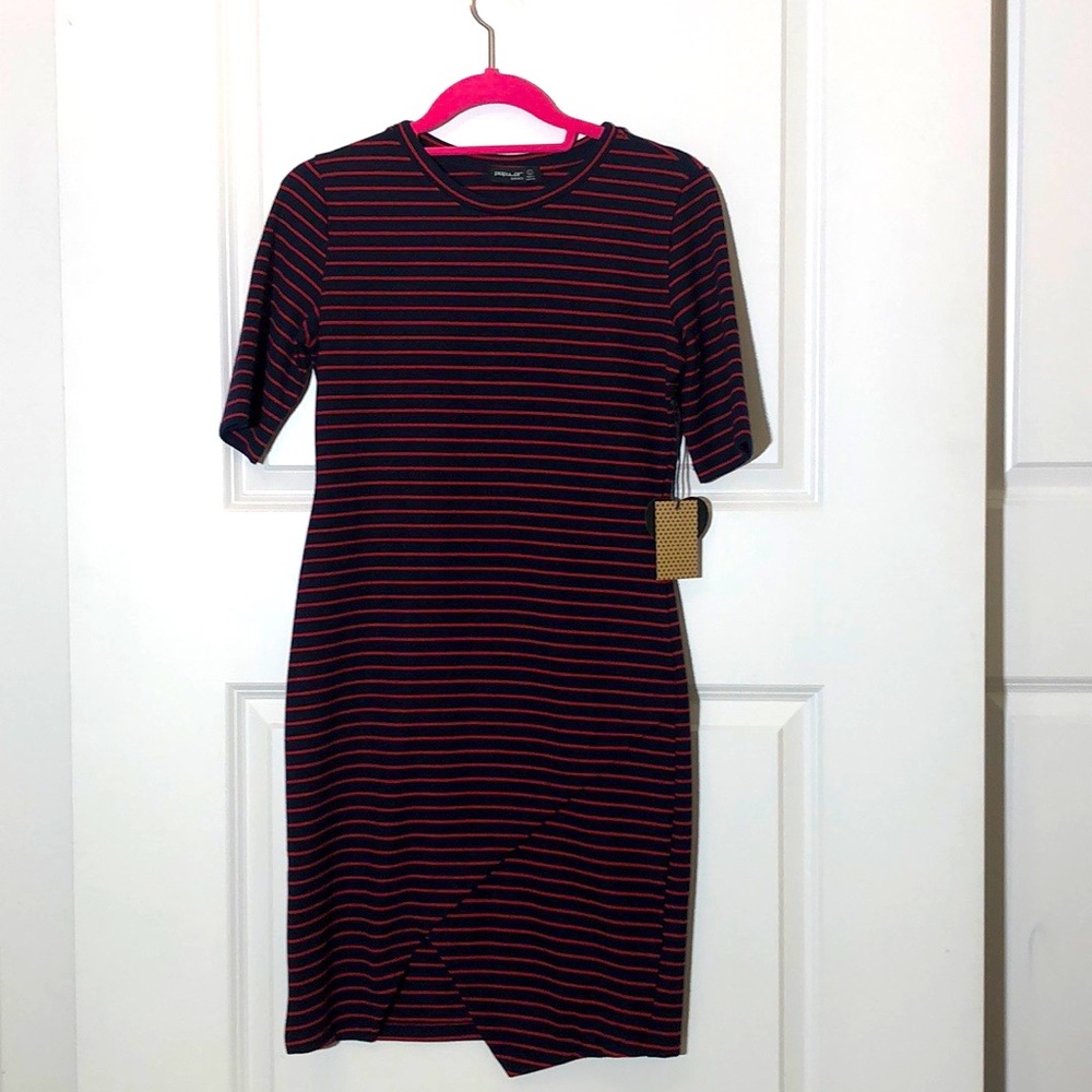 Popular Basics Navy/Red Striped Body-con Dress Large NEW!!! Preppy
